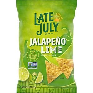 7.8-Oz Late July Snacks Tortilla Chips (Jalapeno Lime) $3