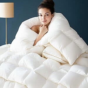 Vexino Puffy White Feather Comforter w/ Feathers Down Fiber Filled (Queen) $30 + Free Shipping