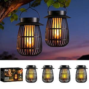 4-Pk Kyekio Gen2 Flame LED Solar or USB Rechargeable Lanterns $24 + Free S&H