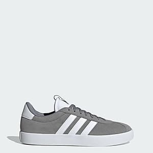 adidas Men's VL Court 3.0 suede sneaker in grey three and cloud white colorway.