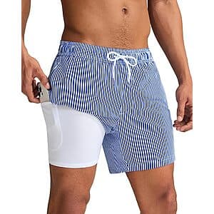 Maamgic Men's 5.5" Quick Dry Swim Trunks w/ Compression Liner (Various) $12