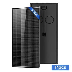 AeternaSol 200W N-Type 18BB solar panel with black frame and glass surface.