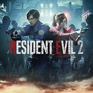 Resident Evil 2 game cover art for PlayStation 4 and PlayStation 5 digital download.