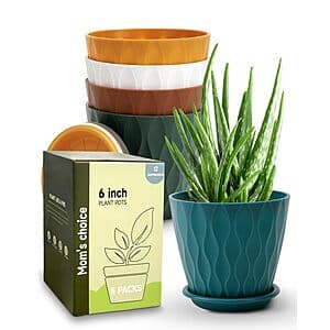 5-Pk 6" Goproauto Indoor Planter Pots w/ Drainage Hole & Tray Saucer (Multicolor) $8.35
