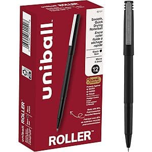 12-Pk 0.5mm uniball Roller Rollerball Pens (Black) $6.75 w/ S&S