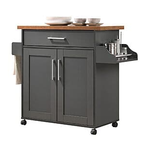 Hodedah Kitchen Island with Spice Rack, Towel Rack & Drawer (Grey w/ Oak Top) $48.95 + Free Shipping