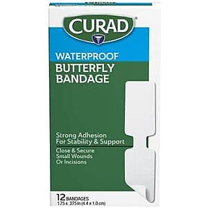 12-Pack Curad Butterfly Closure Waterproof Adhesive Bandages (1-3/4" x 3/8") $1.90