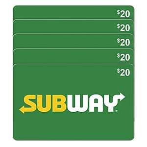 Costco Members: 5-Pack $20 Subway eGift Cards ($100 Total) $80 (Email Delivery)
