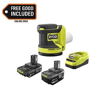 RYOBI ONE+ 18V Li-Ion 4.0 Ah, 2.0 Ah Battery & Charger Kit + 5" Random Orbit Sander $99 + Free Shipping