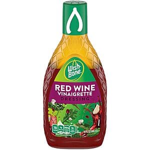Wish-Bone Red Wine Vinaigrette salad dressing bottle, 15 oz size.