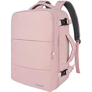 16.8" Taygeer Women's Travel Carry-On Laptop Backpack w/ USB Charging Port (Pink) $18