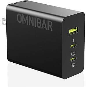 100W Omnibar 3-Port GaN Foldable Fast Wall Charger (2 USB-C + USB-A) $8.75