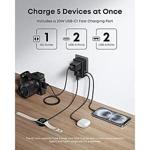 Anker 20W 5-Port Nano Travel Power Adapter (Black or White) $20