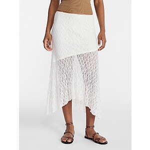 No Boundaries Women's Asymmetrical Lace Midi Skirt (Winter White) $3