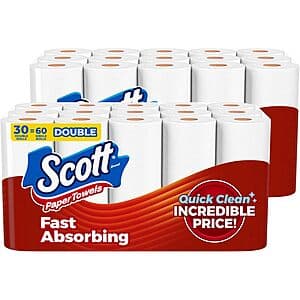 30-Pack 108-Sheet Scott Choose-A-Sheet Paper Towels Double Rolls $22.10 or less w/ Subscribe & Save