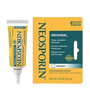 Neosporin Original Triple Antibiotic Ointment in a 0.5-ounce tube with white and gold packaging.