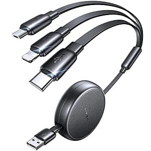 Lisen 3-in-1 USB-C/Lightning/Micro-USB Retractable Charging Cable (Black) $6