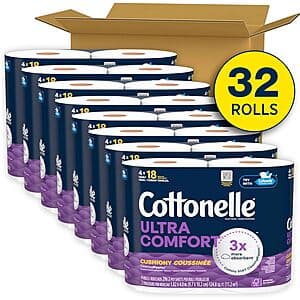 Select Accounts: 32-Pack 296-Sheet Cottonelle 2-Ply Toilet Paper Family Mega Rolls $22.60 (Ultra Comfort) w/ Subscribe & Save