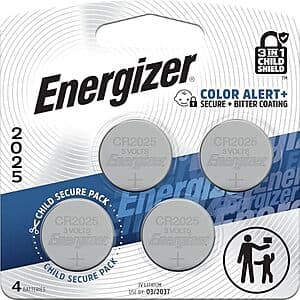 4-Pk Energizer 3V Lithium Coin 2025 Batteries w/ 3-in-1 Child Shield $3.75 w/ S&S