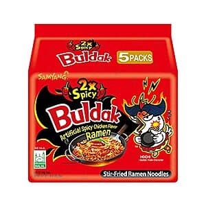 5-Pack 4.9-Oz Samyang Buldak Korean Stir-Fried Ramen Noodles (2X Spicy Hot Chicken) $6.55 w/ Subscribe & Save