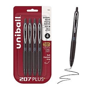 4-pk Uni-Ball 207+ Micro 0.5mm Retractable Gel Pens (black) $4 w/ S&S