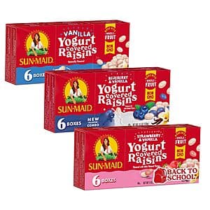 18-pack box of Sun-Maid raisins with 1oz individual pouches.