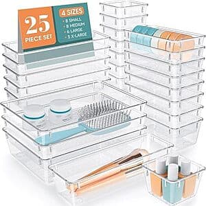 Prime Members: 25-Pc Wowbox Plastic Drawer Organizer Set (Clear) $12.90 + Free S&H