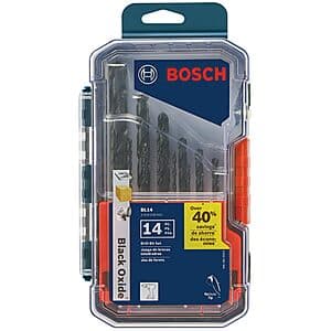 14-Pc Bosch BL14 Black Oxide HSS Jobber Metal Twist Drill Bit Set $13