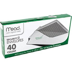 40-Count Mead #10 All-Purpose Security Printed Lining Envelopes $1.10