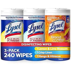 Select Accounts: 3-Pack 80-Count Lysol Disinfectant Wipes (Variety Pack) $7.15 w/ Subscribe & Save
