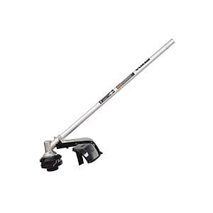 Toro 60V Max string trimmer head with high-impact construction, showing dual cutting width options of 14 in or 16 in with quick-flip mechanism and steel drive shaft.