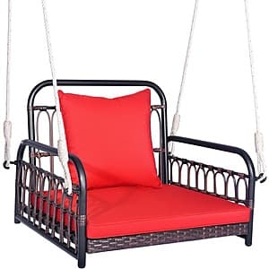 Tangkula Hanging Patio Wicker Porch Swing w/ Cushions (red) $50 + Free S&H