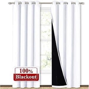 2-Panel 52" x 84" NICETOWN 100% Blackout Double Layer Curtain Panels (Pure White) $19.15