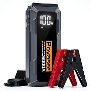 Povasee A40 5000A Jump Starter w/ 3" LCD Display for 12V Vehicles $26