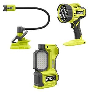RYOBI ONE+ 18V Lighting Kit w/ LED Task Light, Spotlight, & Clamp Light (Tools Only) $58 + Free S&H