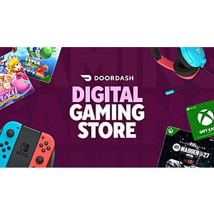 DoorDash mobile app interface displaying digital video game titles available for purchase.