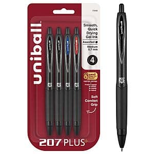 4-pk 207PLUS+ 0.7MM Medium Gel Pens (multicolor) $3.15