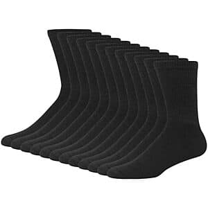 12-Pairs Hanes Men's Double Tough Black Socks (Ankle or Crew) $9.05