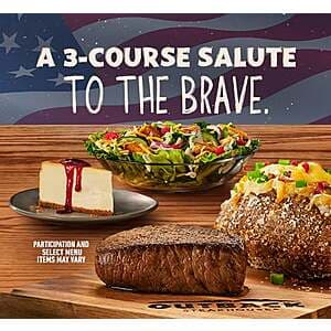 Outback Steakhouse: Active Military/Veteran's Only Offer: Aussie 3-Course Meal Free to Claim w/ Military ID (Valid thru 11/11)