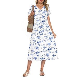 WNEEDU Women's Summer Midi Dress w/ Pockets (Various) $9.90