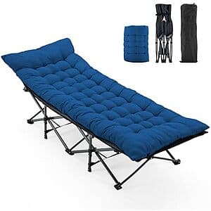 OLIXIS 74.4"x28" Folding Camping Cot w/ Cushion $47.95 + Free S&H