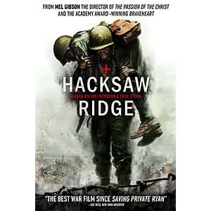 Hacksaw Ridge 4K UHD digital film cover art for the 2016 war drama.