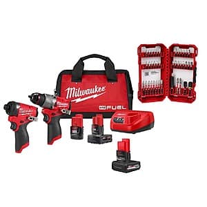 Milwaukee M12 FUEL 12V Brushless Hammer Drill/Impact Driver Kit w/ 3 Batteries & Bit Set $199 + Free S&H