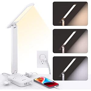 Power Strip w/ LED Desk Lamp: 4 Outlets, 4 USB Ports (2 USB-C) $13.50
