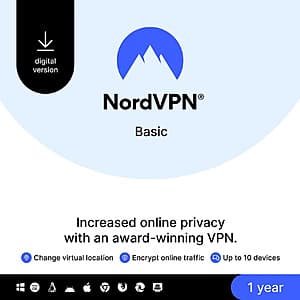 1-Year NordVPN Basic, Premium VPN Service (10 Devices/Digital Download) $24