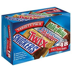 18-Pack Mars Full Size Candy Bars (Snickers, Twix, Milky Way, 3 Musketeers) $14.50 w/ Subscribe & Save