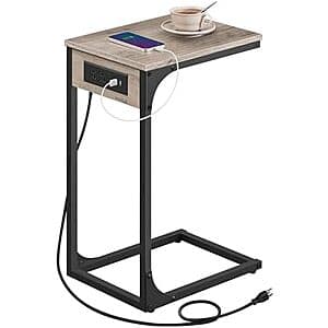 Prime Members: VASAGLE C-Shaped Side Table w/ Charging Station $20 + Free S&H