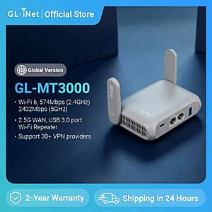 GL.iNet GL-MT3000 Beryl AX Pocket-Sized Wi-Fi 6 Wireless Travel Gigabit Router $50.70 + Free Shipping