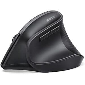 UGREEN Wireless Bluetooth Vertical Ergonomic Mouse in black with ergonomic vertical design for natural handshake grip position.