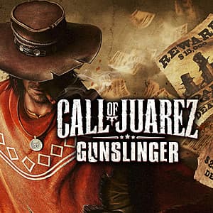 Wild West-themed video game featuring a bounty hunter character in dusty saloon and gold mine settings with period-appropriate weaponry.